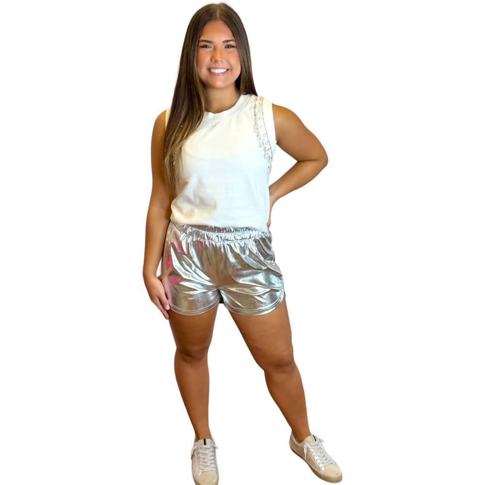 NEW BELLE CHER metallic athletic fit short in silver